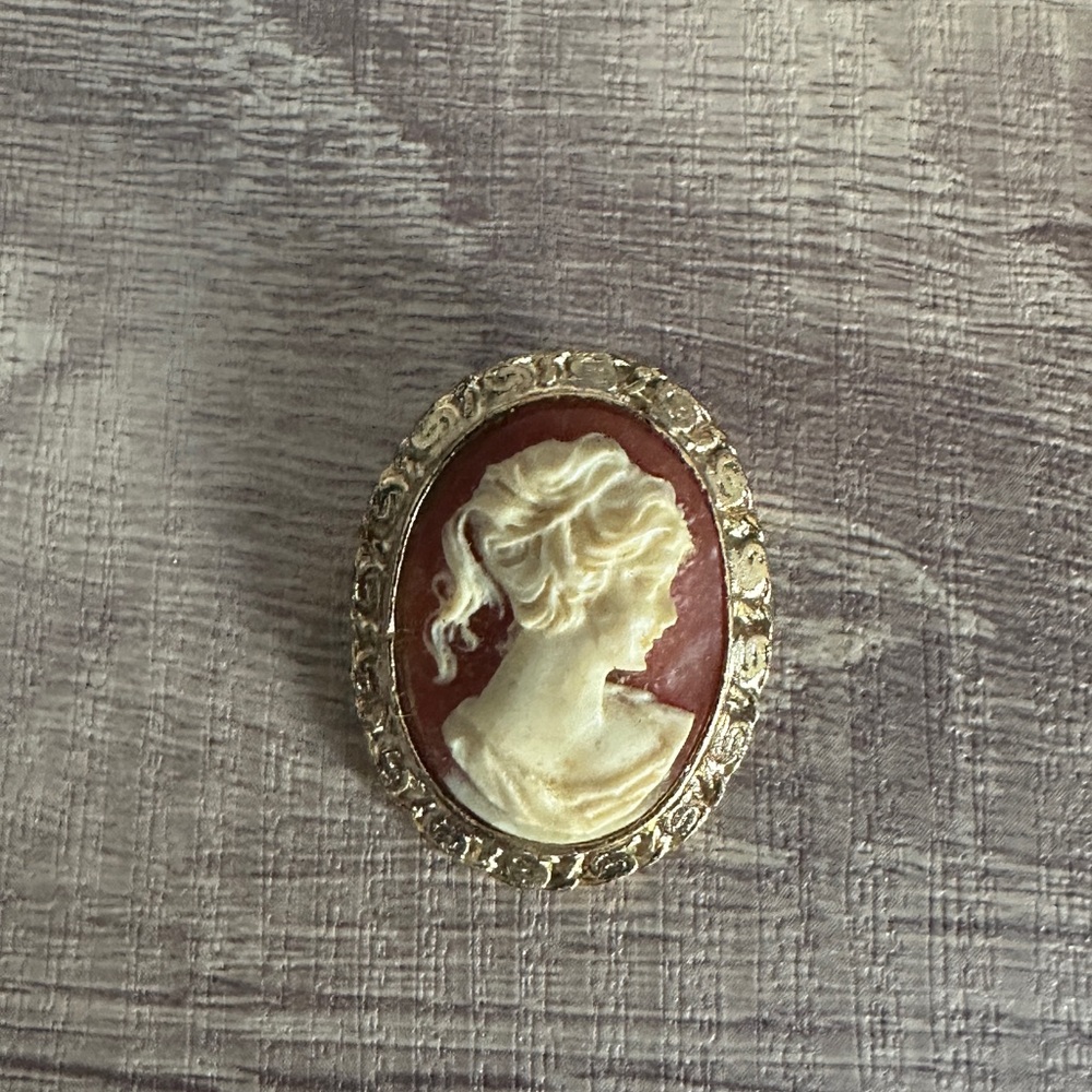 Gold and Cream Cameo Brooch